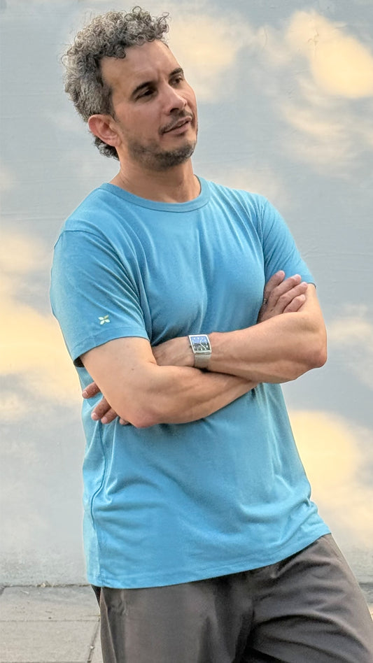 Camiseta azul mar de algodón orgánico y bambú - ecoology