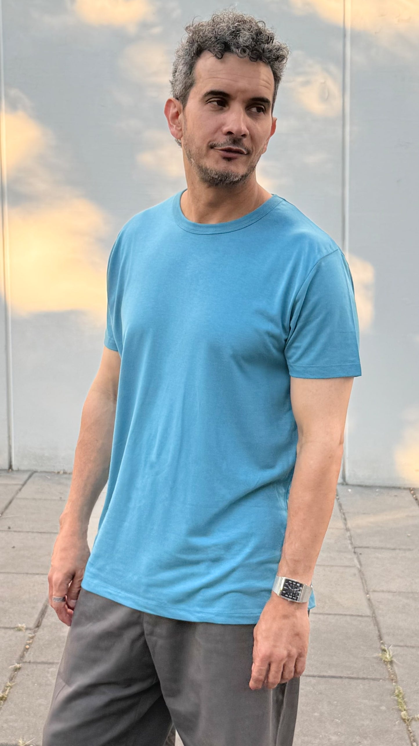 Camiseta azul mar de algodón orgánico y bambú - ecoology