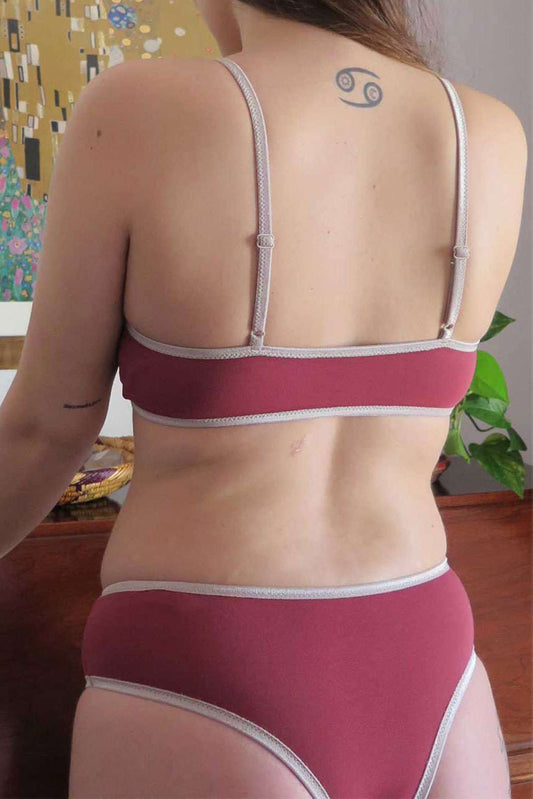 Braguita brasileña de algodón orgánico marrón con encaje - ecoology